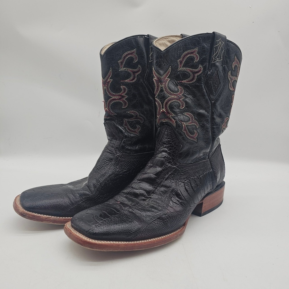 JB Dillon Reserve Men's Cherry Black Ostrich Leg Square Toe Size 11D JBR1009D